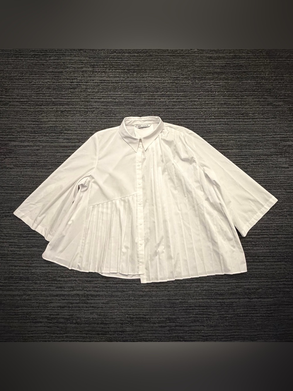 Zara pleated asymmetric oversized button up shirt